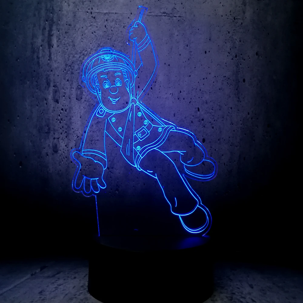 Пожарный Сэм 3D Светодиодная лампа Мультфильм Человек ночник домашний декор