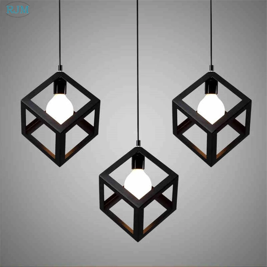 

Vintage Iron Geometry Pendant Lights White Black Painting Pendant Lamp for Foyer Dining Room Cafe Bar Restaurant Loft Bedroom