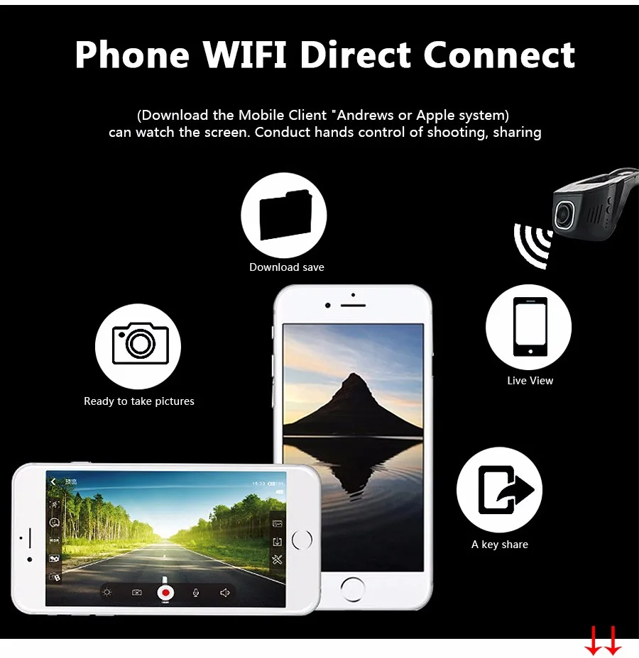 Универсальный Wifi DVR для Toyota/Chevrolet/Ford/Nissan/Kia/hyundai регулируемый угол управления с помощью приложения две Камеры дополнительно