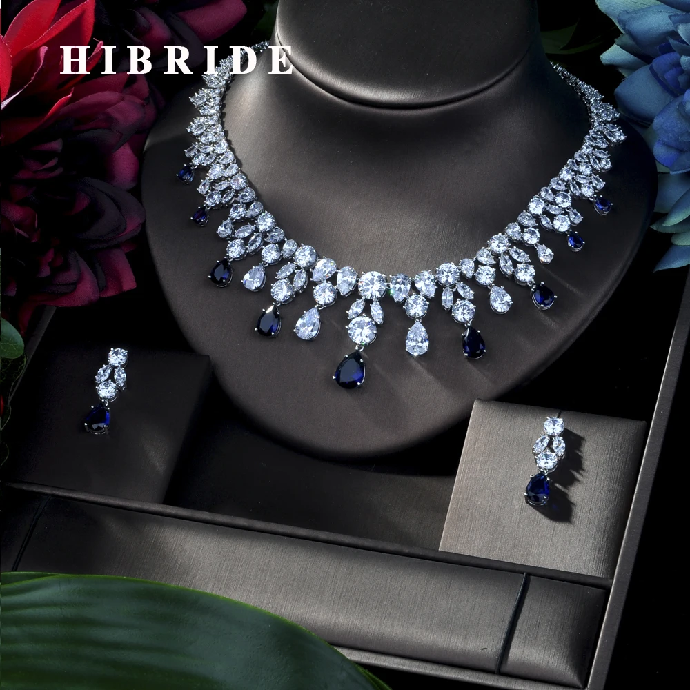 

HIBRIDE COlOR BEST QUALITY BRILLIANT CRYSTAL ZIRCON EARRINGS AND NECKLACE JEWELRY SET WEDDING DRESS ACCESSARIES N-170