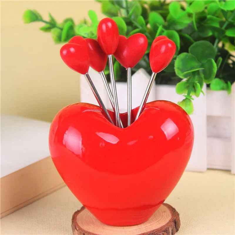 Heart 1 QuickDone креативная милая форма в виде фруктов, фруктовая вилка из нержавеющей стали, фруктовая вилка многократного дизайна безопасно для здоровья кухня зубочистка AKC5121 - Цвет: Heart 1