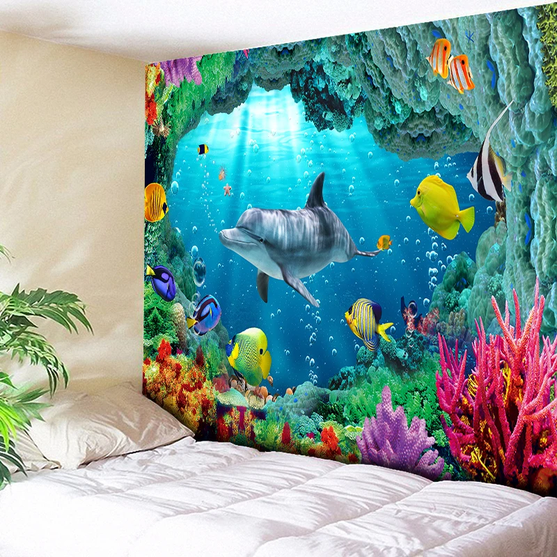 3D пляжные настенные гобелены морской декоративный гобелен настенный Tapete Psychedelic