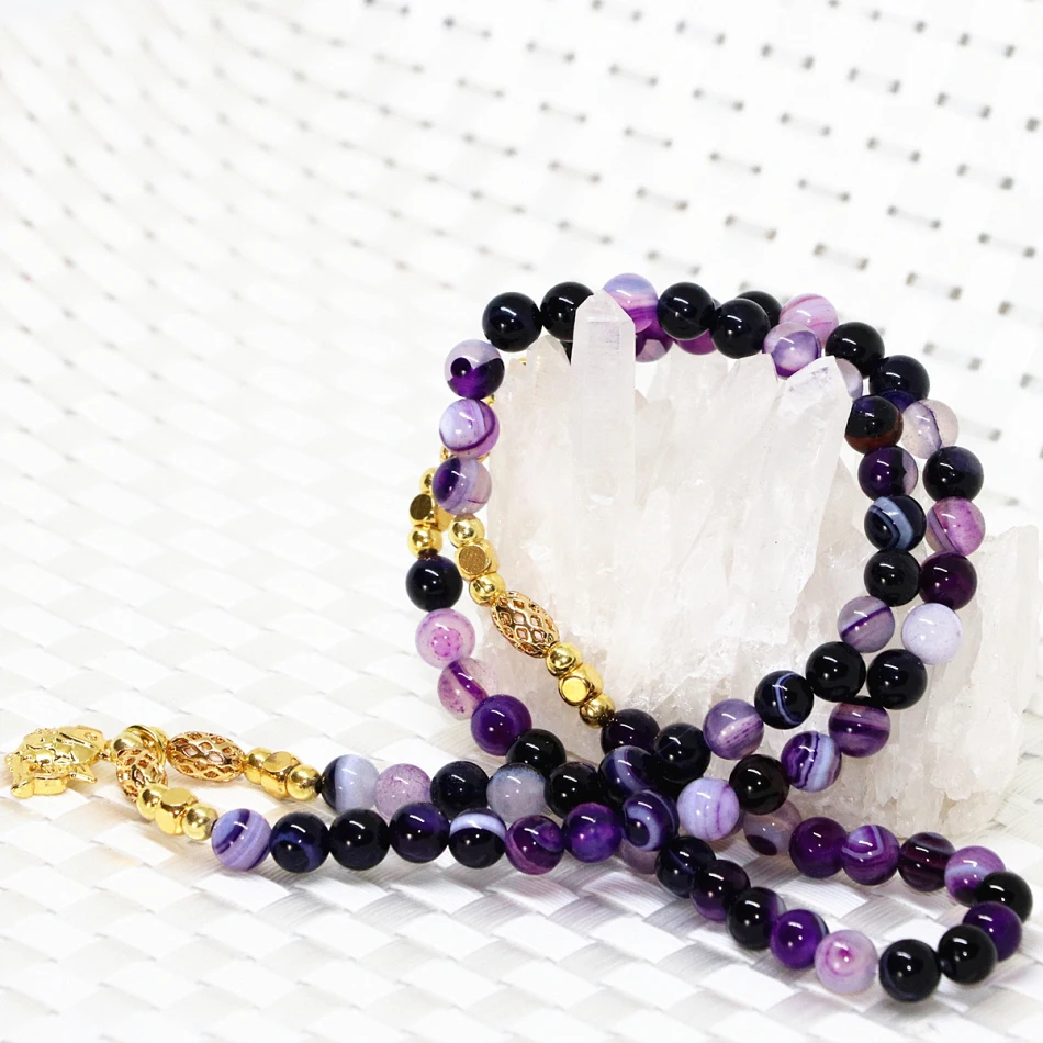 fish pendant unique elastic purple multilayer long bracelet natural carnelian stone veins agat onyx 6mm round beads jewelryB2242 | Украшения