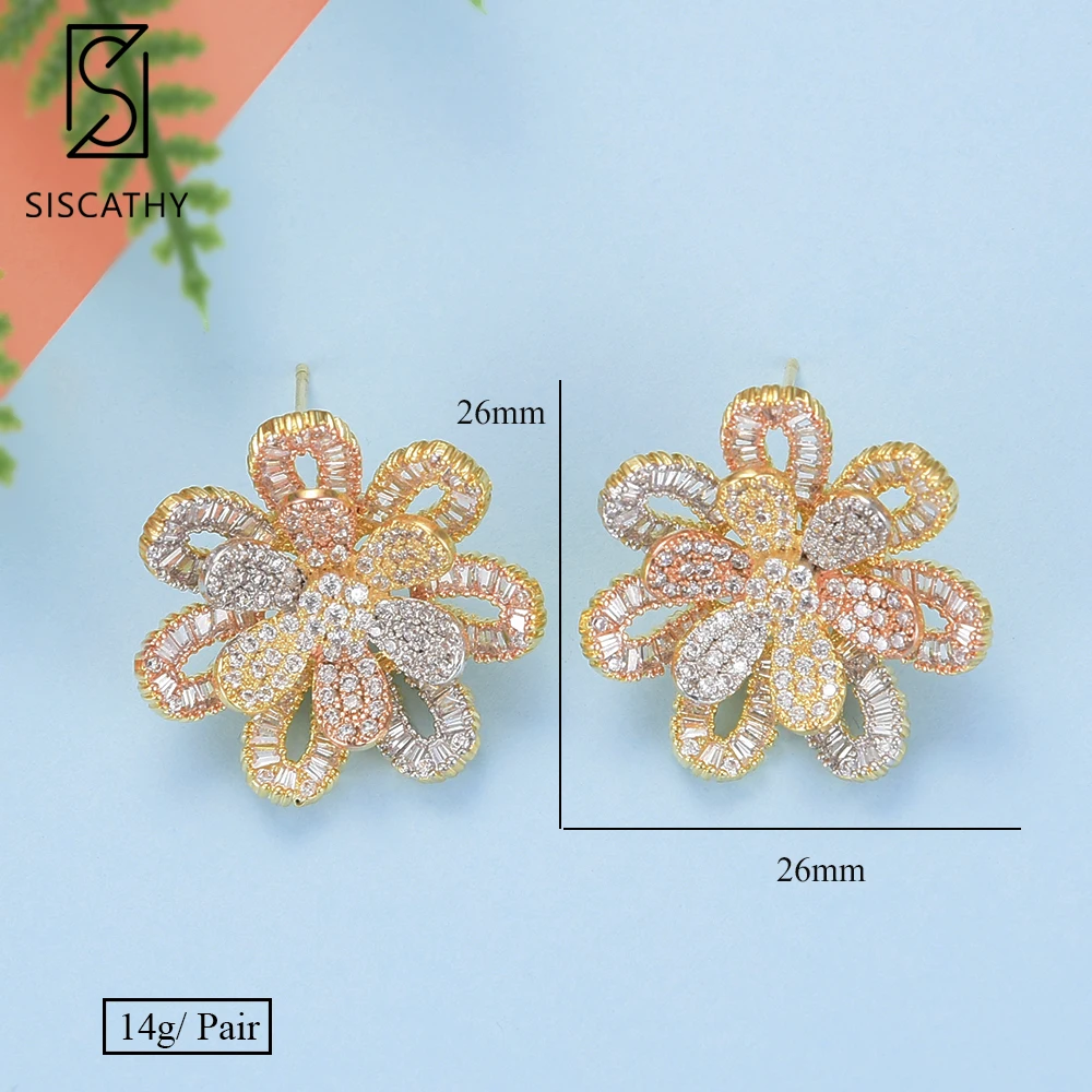 

SISCATHY Trendy Women Wedding Earrings Flower Shape Stud Earrings Full Cubic Zirconia Fashion Jewelry boucle d'oreille 2019