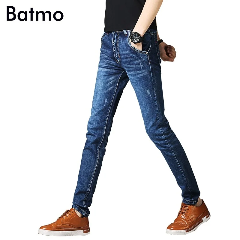 

Batmo 2018 new arrival high quality slim casual Scratched jeans men,blue causal elastic jeans,Pencil Pants size 27 to 36 Z005