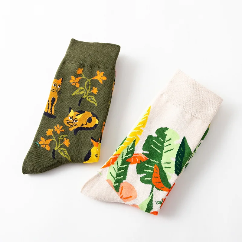 Moda sockmark/мужские Носки с рисунком собаки осьминога, цветов, растений, Kawaii, забавные счастливые носки, повседневные женские хлопковые чулки, для катания на коньках, Harajuku