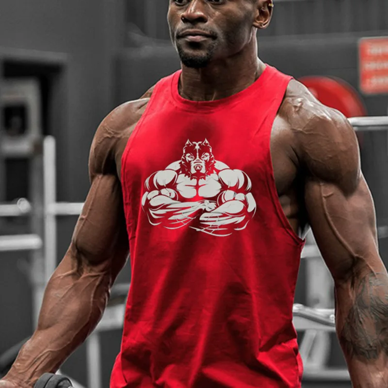 muscle red Мышечный для бодибилдинга топ на бретелях сильный тренажерный зал без рукавов Мужская Спортивная майка спортивная майка тренировочный топ на бретелях - Цвет: muscle red