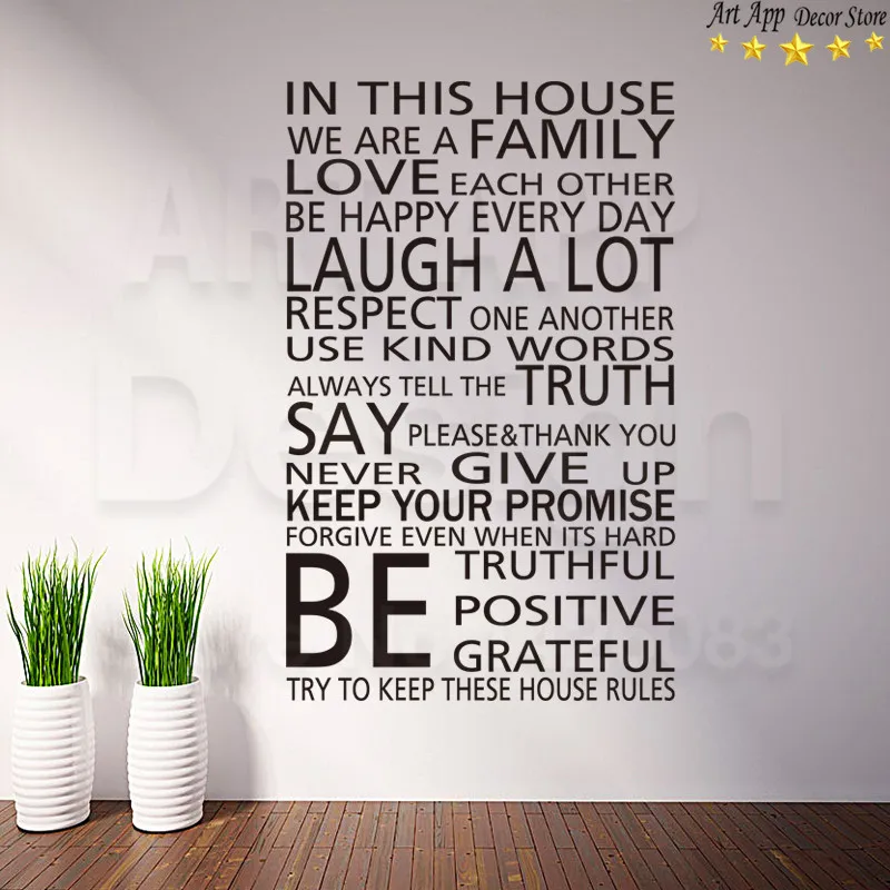 Художественный новый дизайн домашний декор виниловые английские Правила Дома