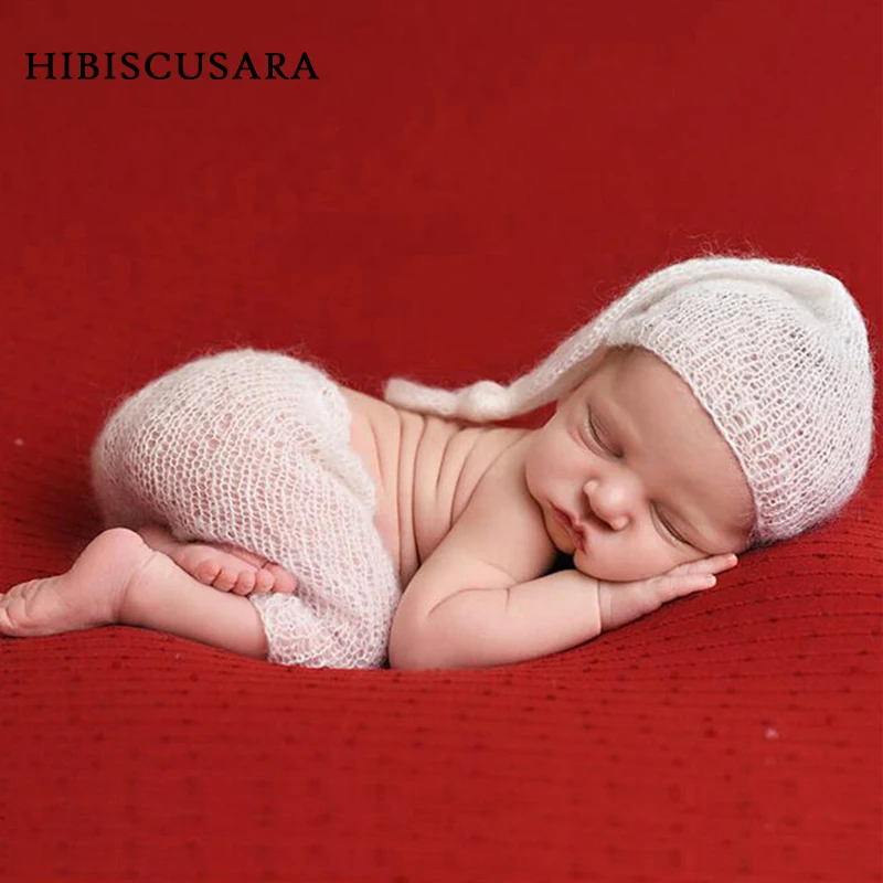 Newborn Baby Photo Clothing Soft Mohair Infant Photography Props Costumes Cap/Hat+Pants 2pcs Set Bebe Boy Girl Knitted Outfits