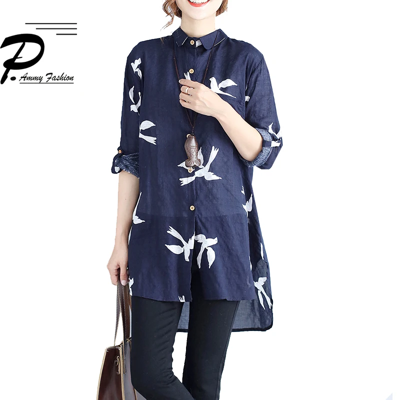 Женская Повседневная рубашка с асимметричным подолом большого размера