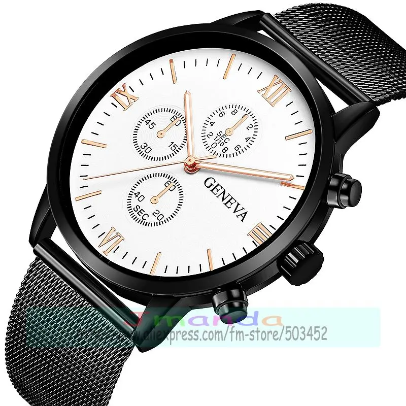 black white rose 100 шт/партия geneva 628 три глаза Сетка часы модные мужские женские кварцевые повседневные часы geneva сетка оптовые наручные часы - Цвет: black white rose