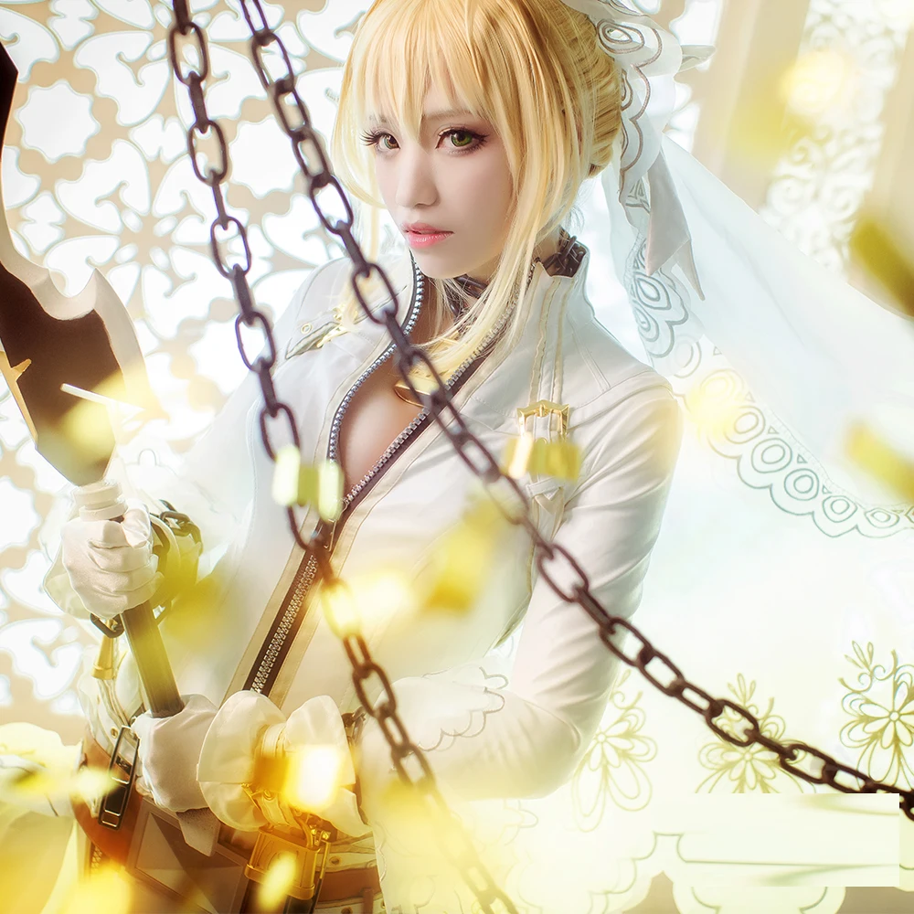 Fate Grand Order Saber Nero Cosplay Costume White Bride Wedding Dress uniform Carnival Halloween costume for women Anime clothes |