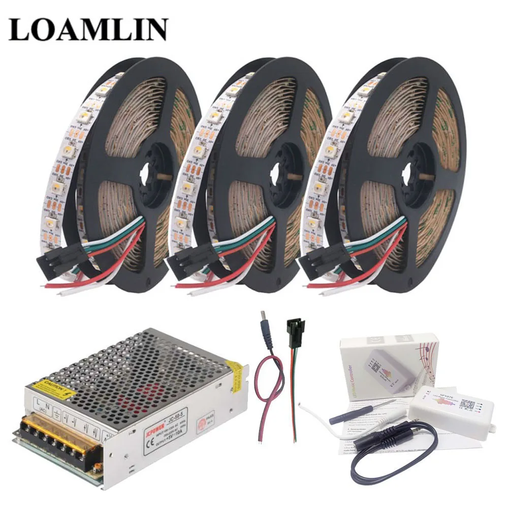 15m SK6812 RGBW светодиодные полосы света SP107E Bluetooth Музыка RGB светодиодный контроллер DC5V светодиодный трансформатор 5 м 10 м 15 м 20 м комплект - Испускаемый цвет: 15m