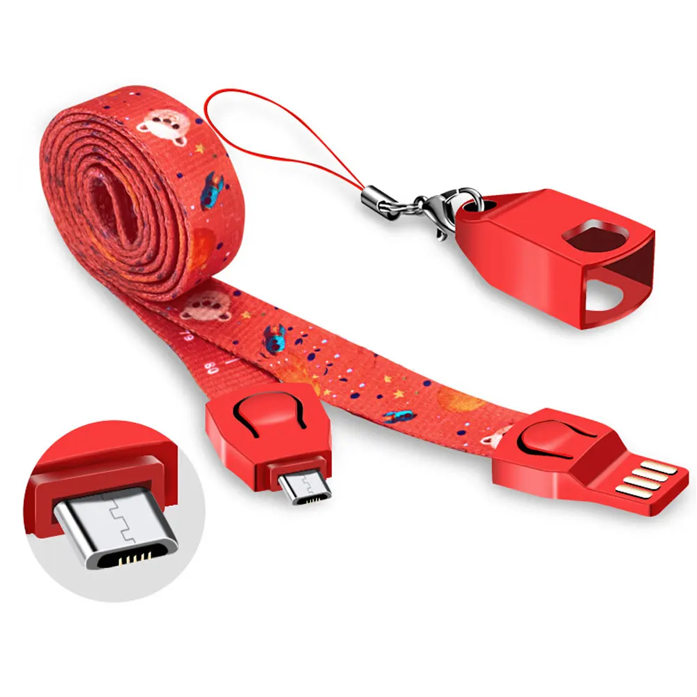 Ascromy мобильный ремень для телефона шеи ремешок на запястье USB кабель для iPhone X 7 8 Plus 6 6 S 5 type C Micro мобильный телефон USB Мультяшные шнурки - Цвет: Micro USB Neck Strap