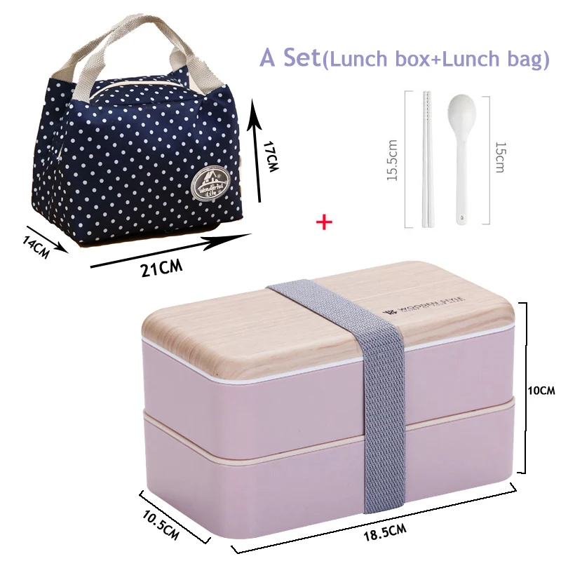 Pink combination1 2 Слои микроволновая печь Коробки для обедов имитация дерева бенто ланч бокс детский пищевой контейнер для хранения Портативный Школьный набор для пикника с сумки для ланча 1200 мл - Цвет: Pink combination1