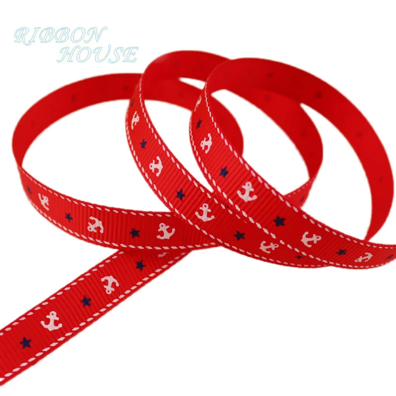 9 мм Печатная Grosgrain лента темно синяя морская якорь Серия 2 метра Подарочная