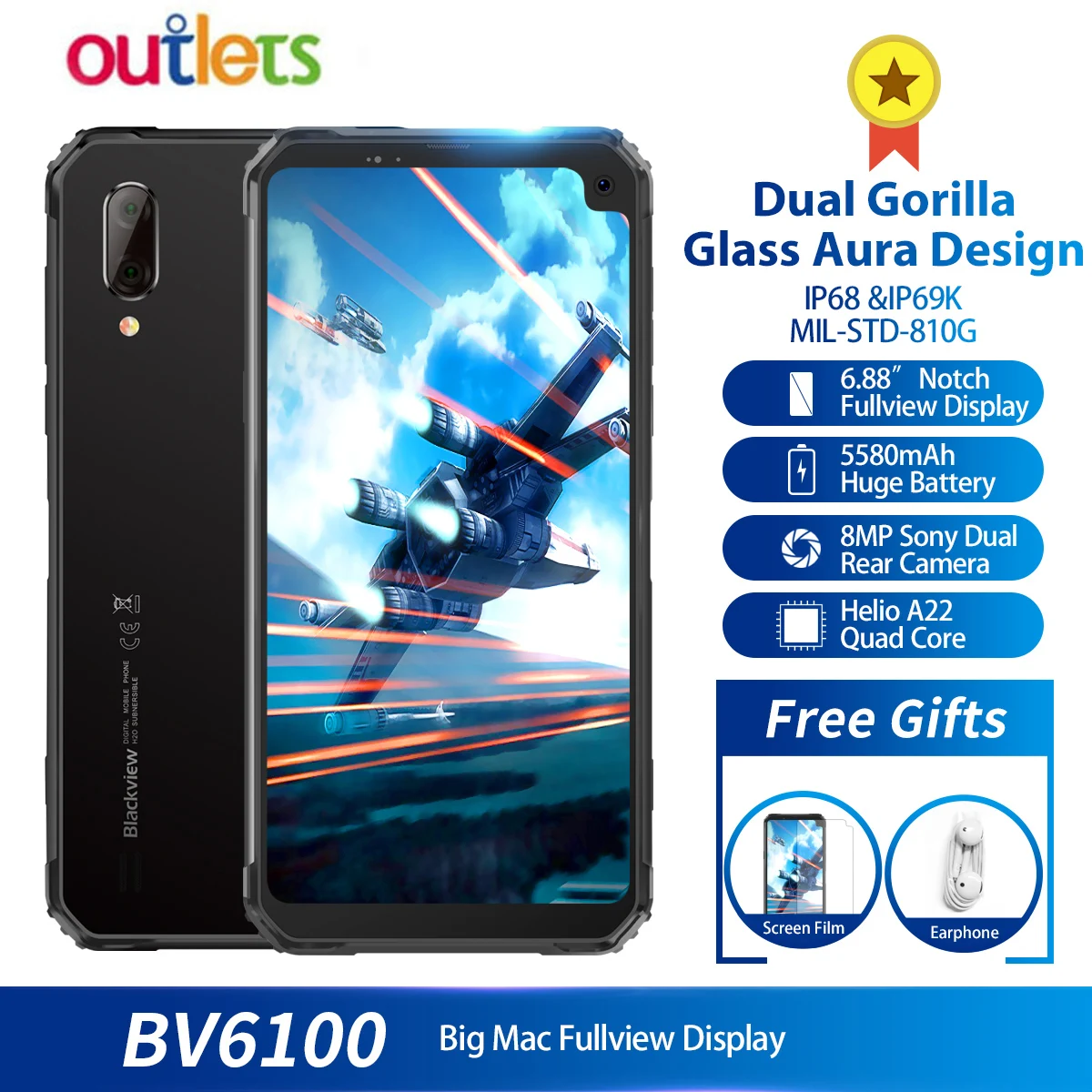 Blackview BV6100 3 ГБ + 16 Android 9 0 5580 мА/ч 6 88 &quotGorilla Экран прочный смартфон | Смартфоны -4000003811072