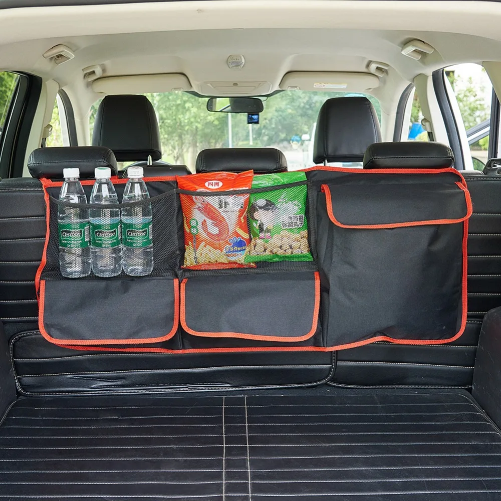 

SUV Car Trunk Organizer Car Storage With Large Durable Pockets Adjustable Backseat Storage Bags Universal Bottle Pocket
