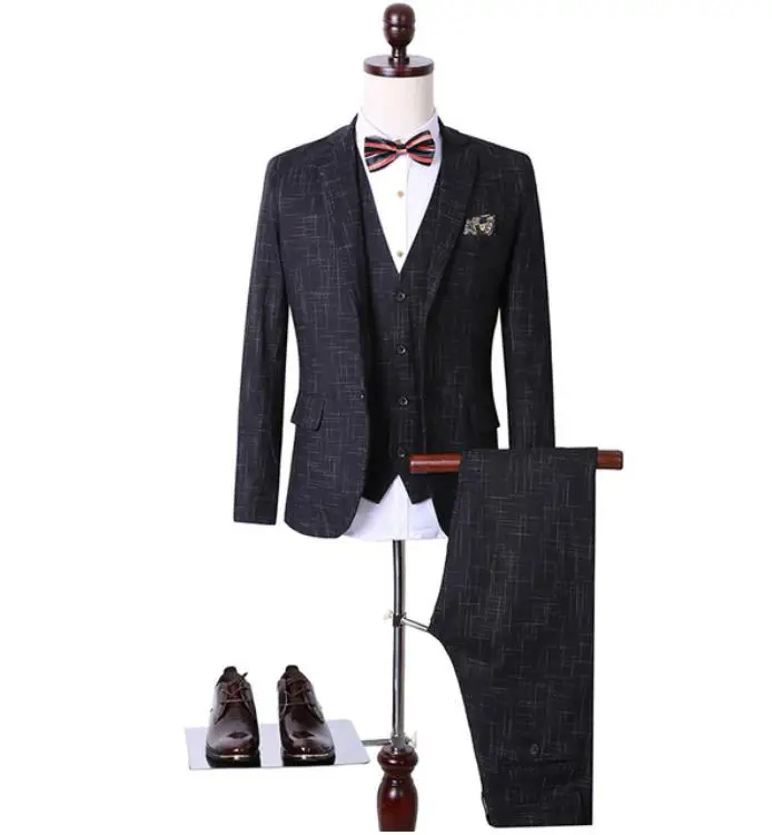 same photo color Куртка+ жилет+ брюки) Slim Fit Свадебные костюмы для мужчин костюмы со штанами Бизнес Мужская официальная одежда Высокое качество Мужские повседневные смокинги - Цвет: same photo color