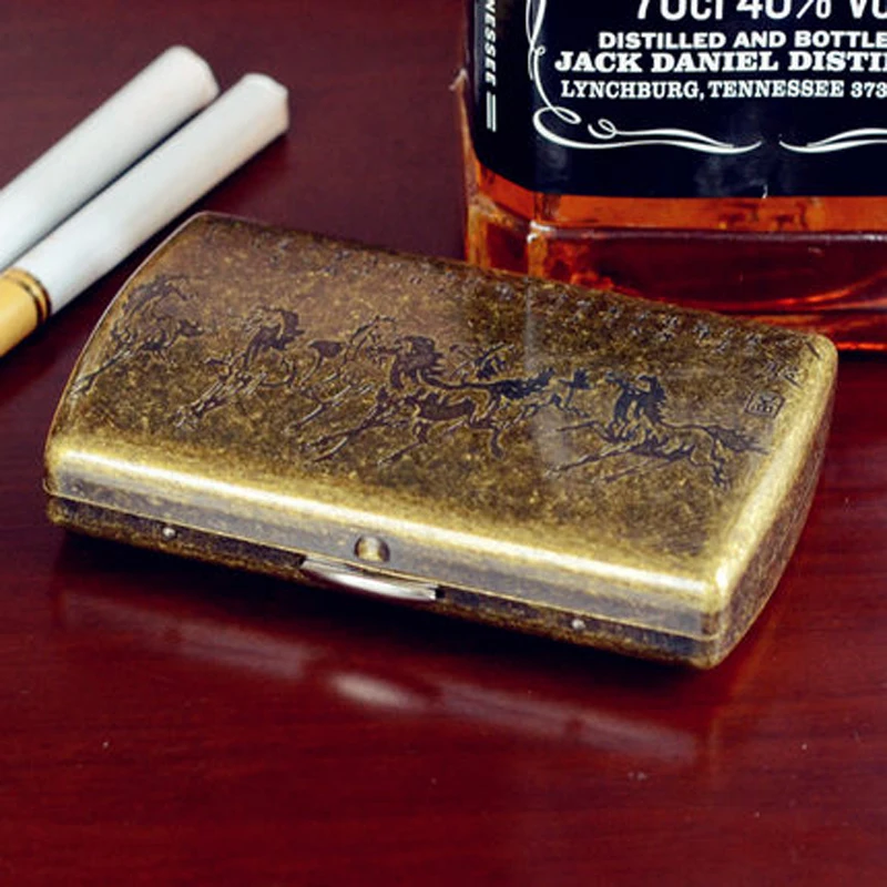 Высококачественный медный футляр для сигарет лошадь шаблон металлический