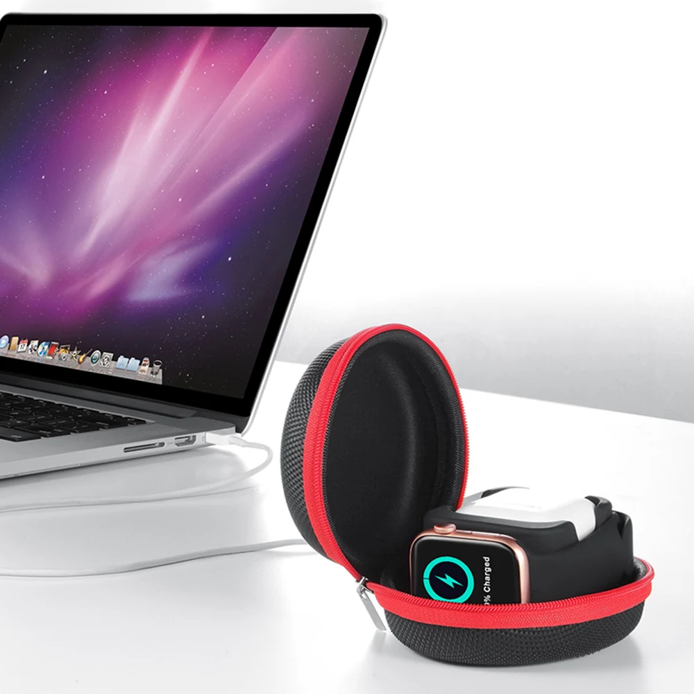 2-в-1 Подставка для зарядки док-станция для Apple Watch/Airpods Портативный Зарядное устройство для путешествий отдых жесткий обмотки ящик для хранения защитная сумка