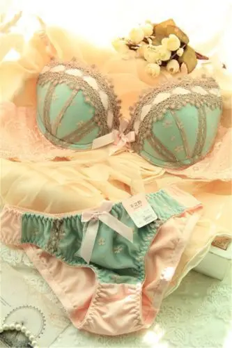 Lady Embroidery Sexy Decro Lace Trim Push Up Padded Bra+Panty Set 34/36/38 B/C | Женская одежда