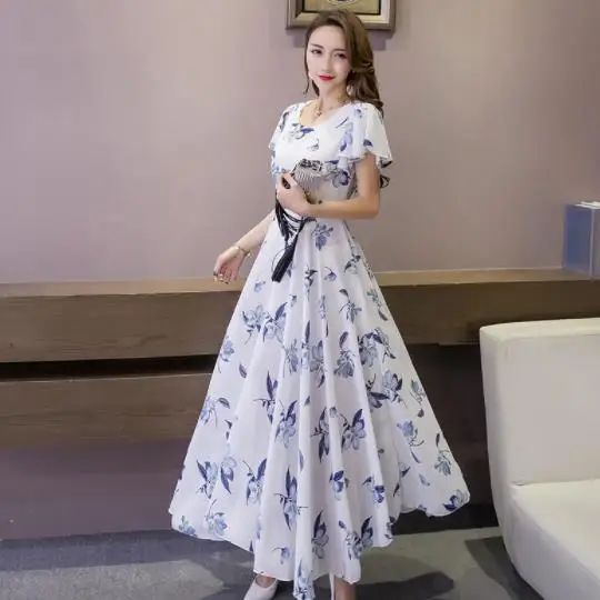 Женское длинное платье с коротким рукавом элегантные шифоновые платья для