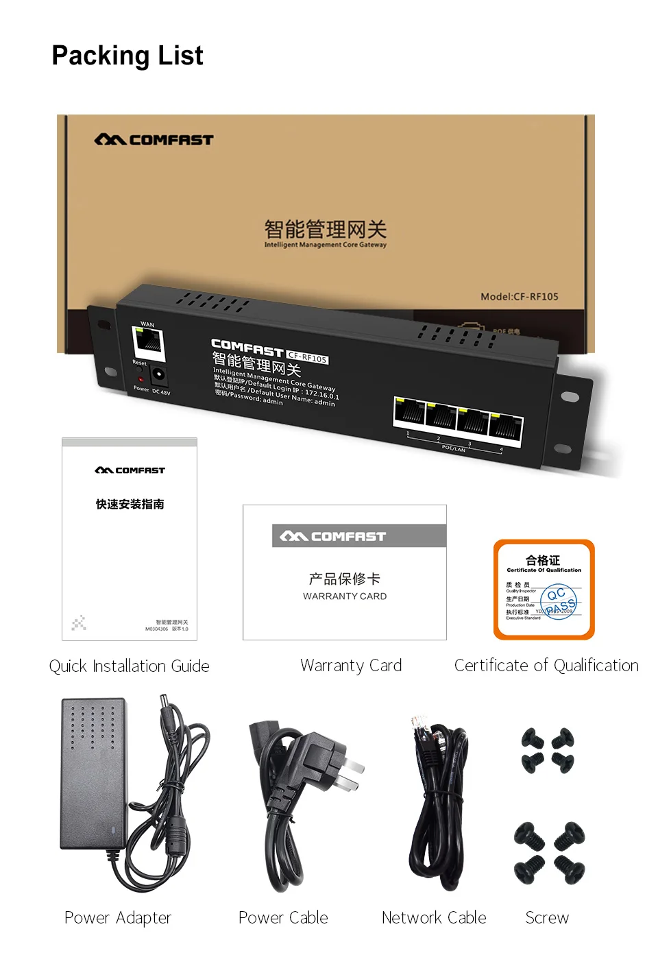 

COMFAST New Arrival 650Mhz Smart Core Gateway Controller QCA9531 WIFI Project Manager with 4*LAN 10/100Mbps LAN Port CF-RF105