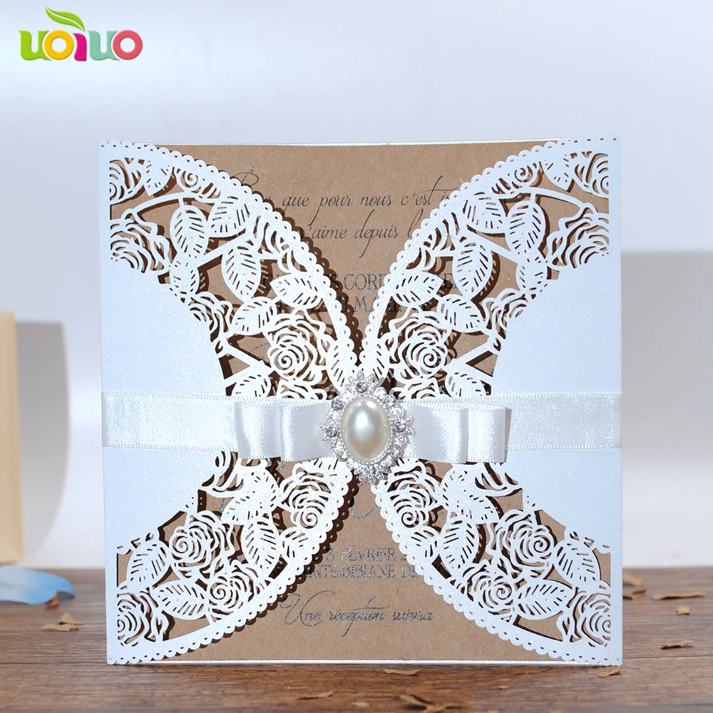 2018 белая роза простая открытка лазерная резка пустотелые Пригласительные