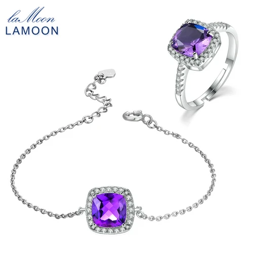 2PCS Стерлинговое серебро 925, ювелирный набор, квадратная огранка, аметист, драгоценный камень, ювелирное изделие, покрытое белым золотом 18 К, хорошее ювелирное изделие, подарочный набор, V001-1 - Цвет камня: 2PCS