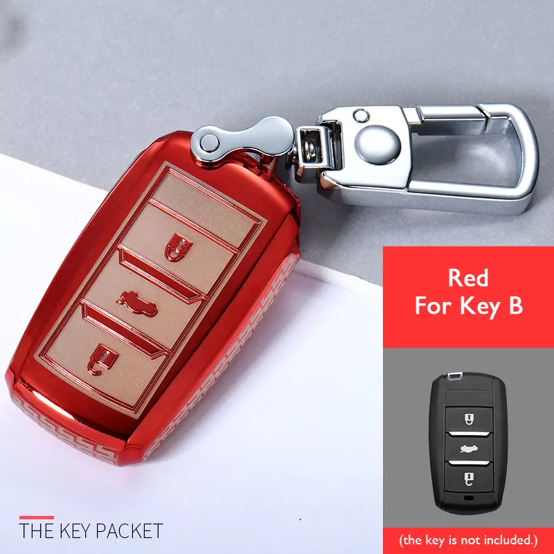 Key B- Red ТПУ чехол для ключей для Changan eado CS35 CS75 Raeton CS15 V3 V5 V7 дистанционный чехол для ключа чехол сумка для ключей авто аксессуары - Название цвета: Key B- Red