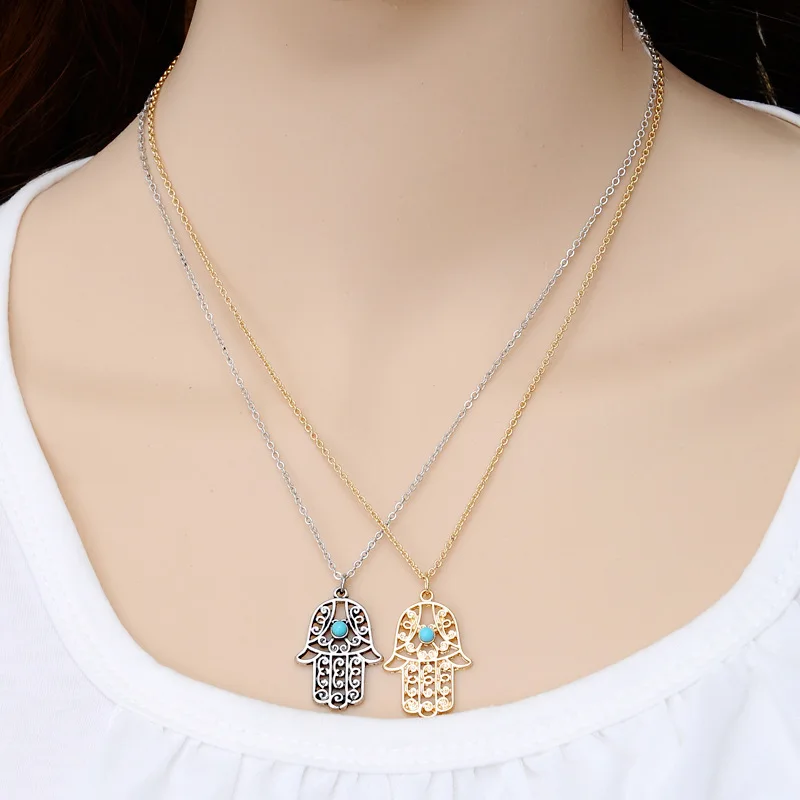 Ожерелье JINSE винтажное серебряное золотое с цепочкой Фатима гамса|necklace collar|hamsa hand