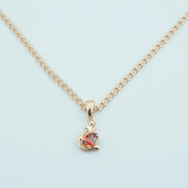 FJ Женские Подвески с горкой 585 цвета розового золота красным камнем циркониевые