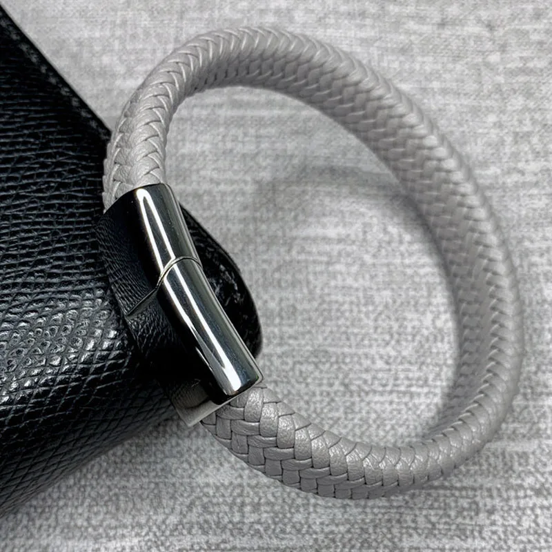 G Silver Clasp Мужской браслет, многоцветные плетеные кожаные браслеты, модные, нержавеющая сталь, магнитная застежка, мужской браслет на запястье,, Pulsera Masculina - Окраска металла: G Silver Clasp