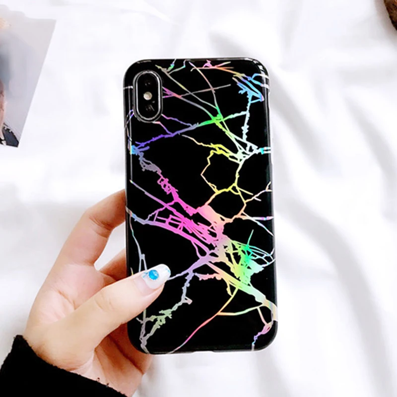 Модный Лазерный мраморный чехол для телефона iPhone XS Max 7 plus iphone X XR 6 6S 8 Plus задняя
