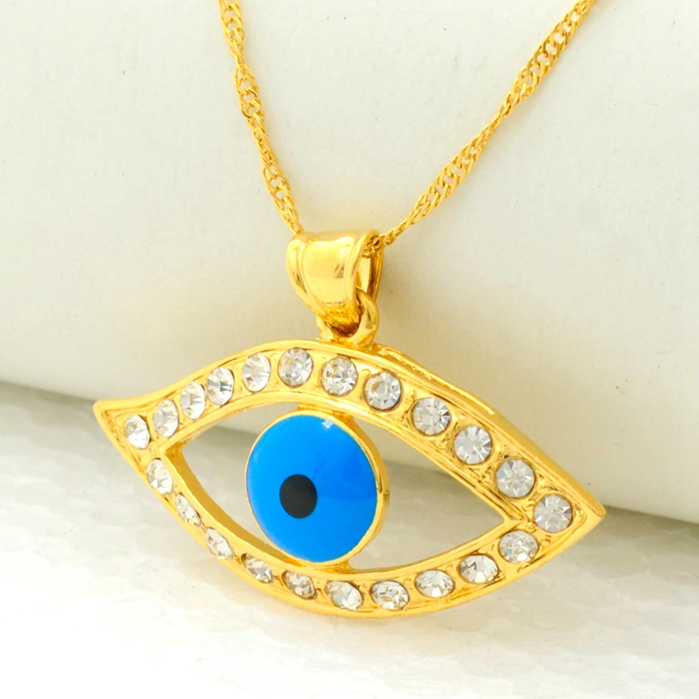 

Turkey Blue Evil Eye Pendant Chain Gold Filled Womens/Lady Ethnic Jewelry Fashion Accessories Gift