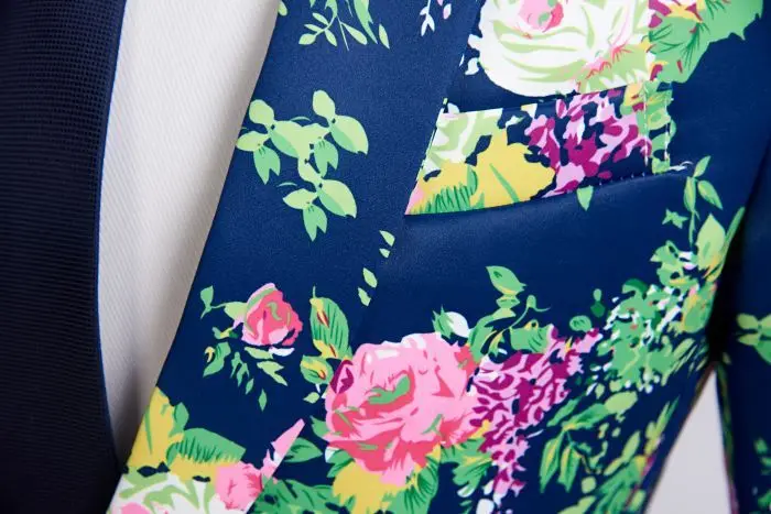 Брендовый новый модный мужской блейзер PYJTRL с темно синим и розовым цветочным