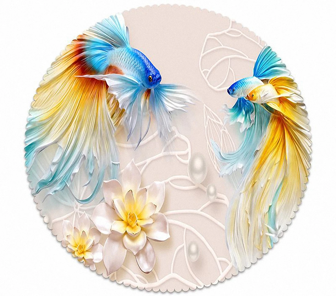 Party Home Kitchen Tablecloth Creative goldfish Blossom 3D Print Waterproof Oilproof Thicken Rectangular Round Table Cloth | Дом и сад