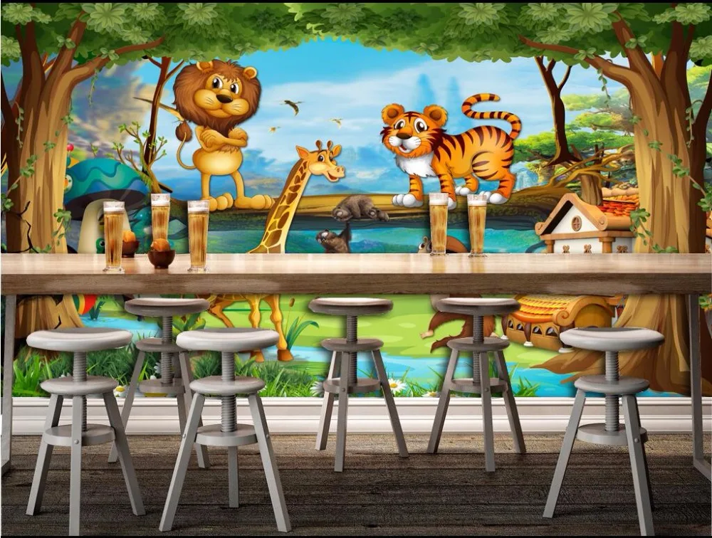 Настенные 3D обои на заказ Мультяшные лесные животные тигр Лев детский Декор