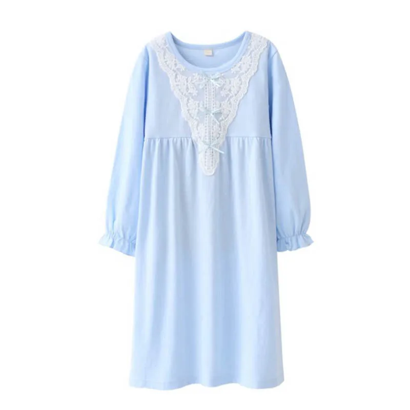Blue-01 110 до 170 см, хлопковые детские ночные рубашки, г., модные детские пижамы для девочек Домашняя одежда с длинными рукавами Nachtjapon Meisje - Цвет: Blue-01