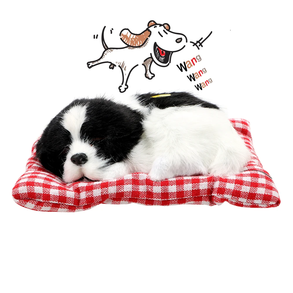 FORAUTO Cute Plush Dogs With Sound Car Ornament Simulation Sleeping Dog Toy Dashboard Decoration Auto Accessories Car Styling