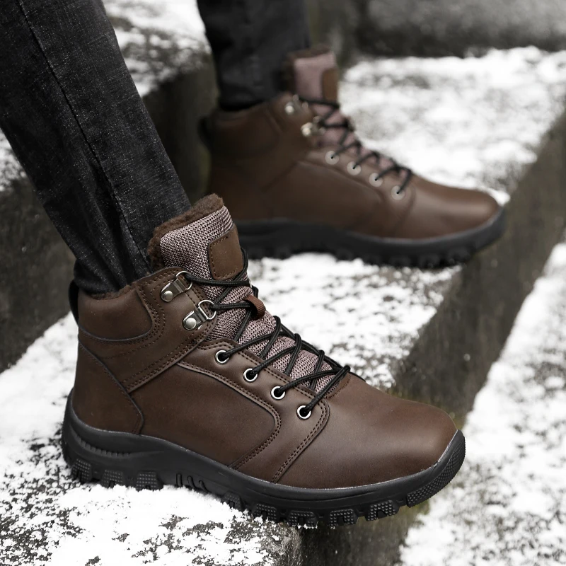 Зимние мужские ботинки кожаная обувь зимние теплые размера плюс bota masculina