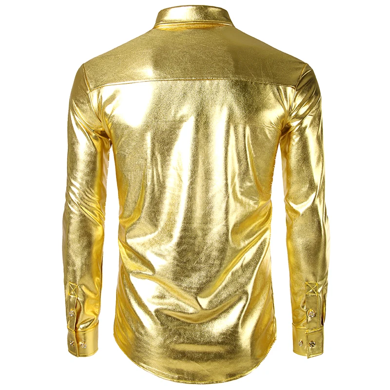 Мужская блестящая рубашка с металлическим блеском серебристая Классическая
