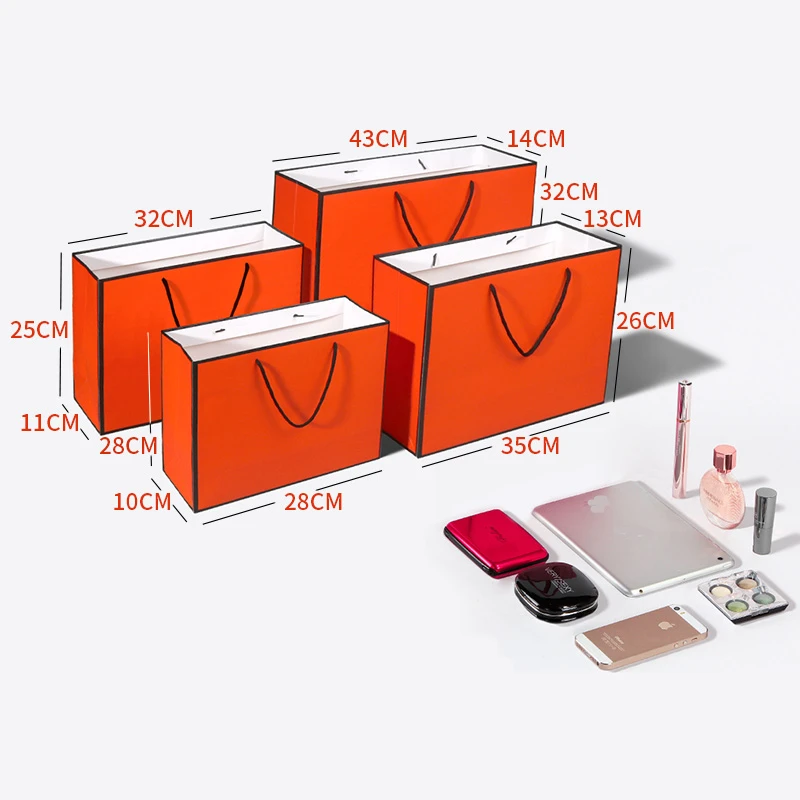 10 шт./лот большой оранжевый крафт бумажный пакет подарочный для одежды с ручками