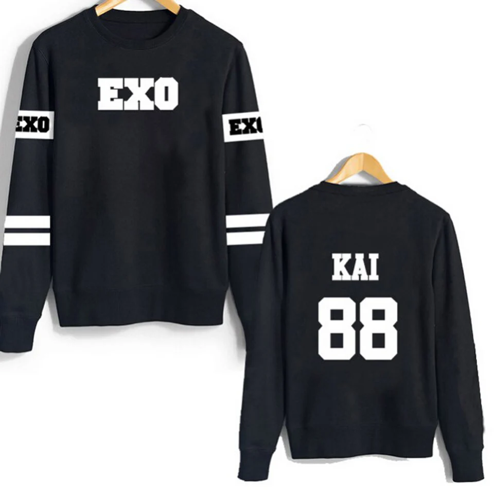 2018 Новый Kpop EXO женский кофта с капюшоном Толстовка Suho Sehun Luhan черный осенний