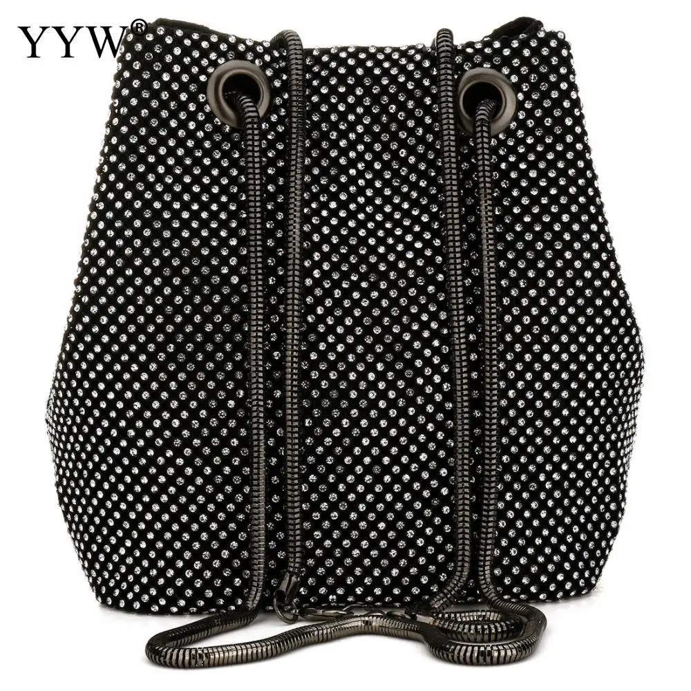 black Золото цинковое покрытие сумка-мешок Sac основная Femme маленький клатч с белые стразы, модная сумка через плечо, прекрасные свадебные сумочки, украшенных камнями; - Цвет: black