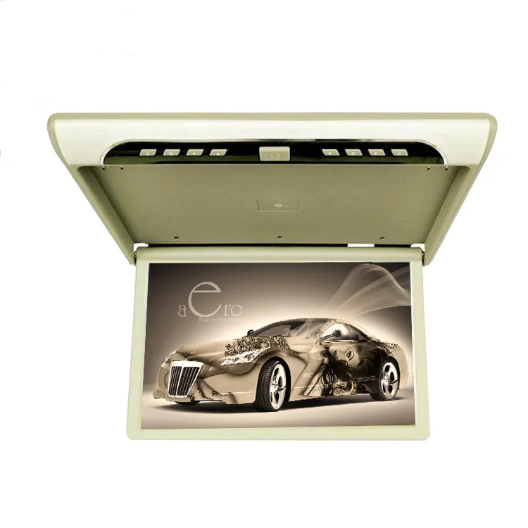 XST 19 дюймов HD 1080P видео автомобильный монитор на крышу с откидным креплением монитор сенсорная кнопка с USB SD HDMI Sperker IR fm-передатчик - Цвет: Beige no headphone