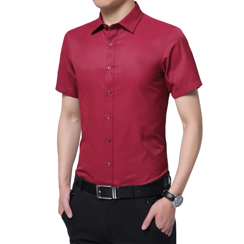 Мужская хлопковая рубашка с коротким рукавом и отложным воротником формальная