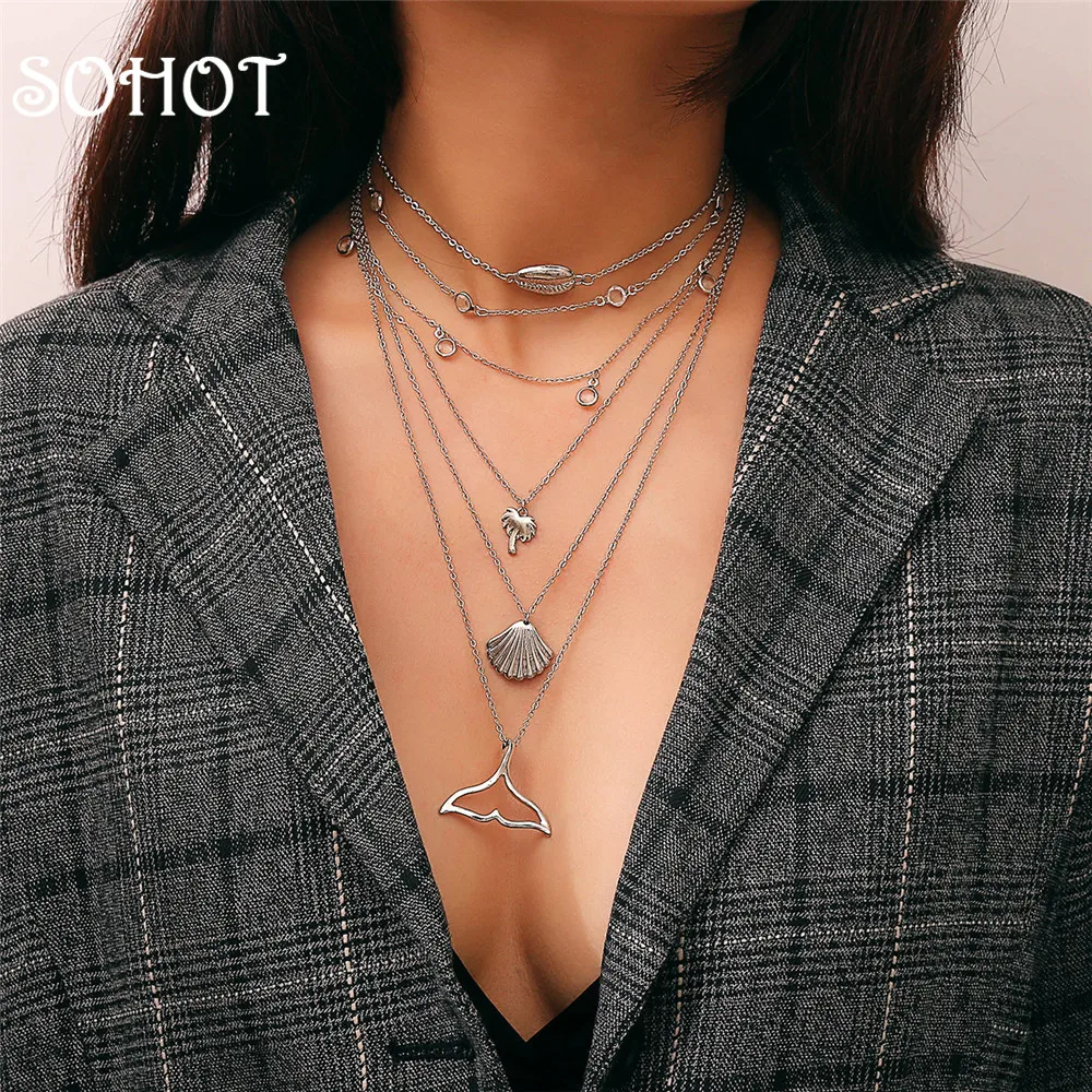 SOHOT многослойная Женская пляжная бижутерия в стиле макси|Ожерелья с подвеской| |