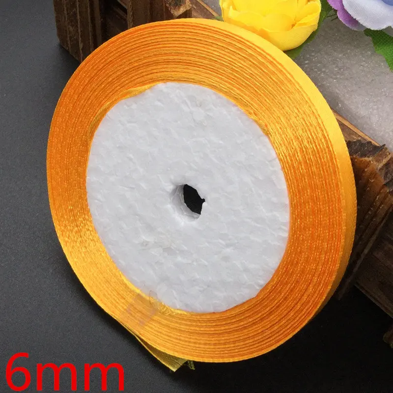 6mm 25 ярдов золотой шелк декорации с лентой Свадебная подарочная упаковка лента швейная одежда Рождественский подарок на год - Цвет: 6mm
